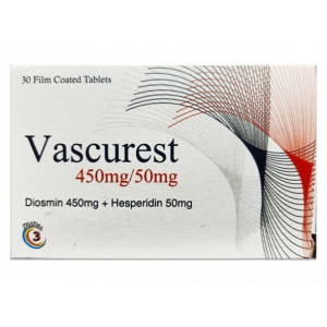 VASCUREST 500 MG ( DIOSMIN 450 MG + HESPERIDIN 50 MG ) 30 FILM-COATED TABLETS